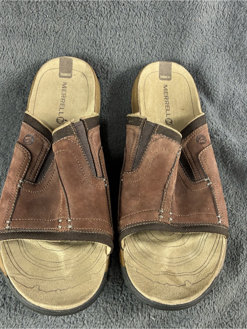 Merrell Men’s Brown Leather Slide Sandals with Cushioned Footbed
